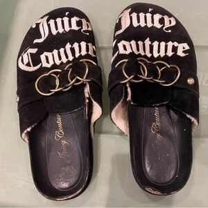Juicy Couture Black Mules with Gold Rings